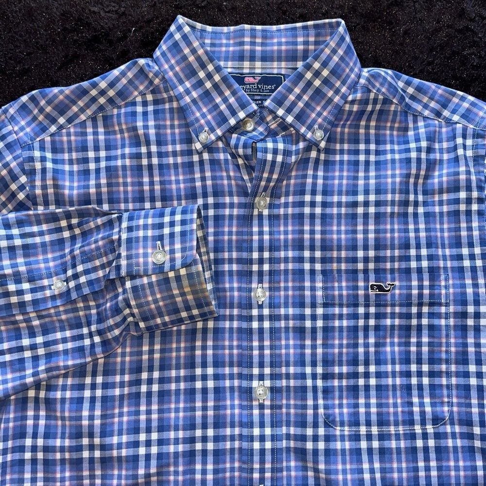 Vineyard Vines Mens Slim Fit Tucker Shirt Button Down Blue Plaid Size S